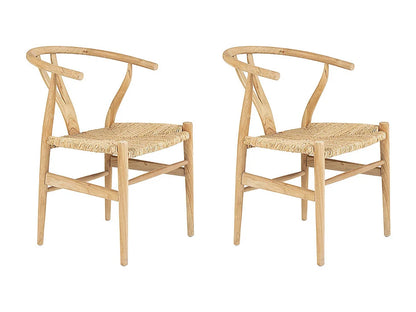 Lot De 2 Chaises Japandi Teck Et Paille - Pogiana