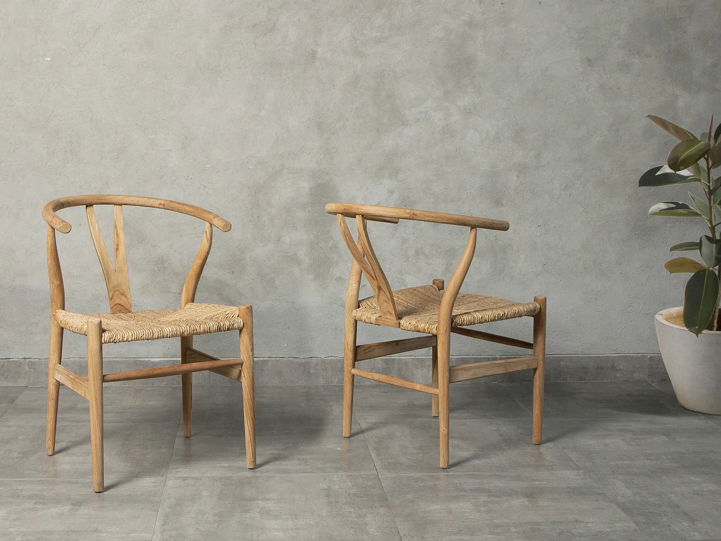 Lot De 2 Chaises Japandi Teck Et Paille - Pogiana