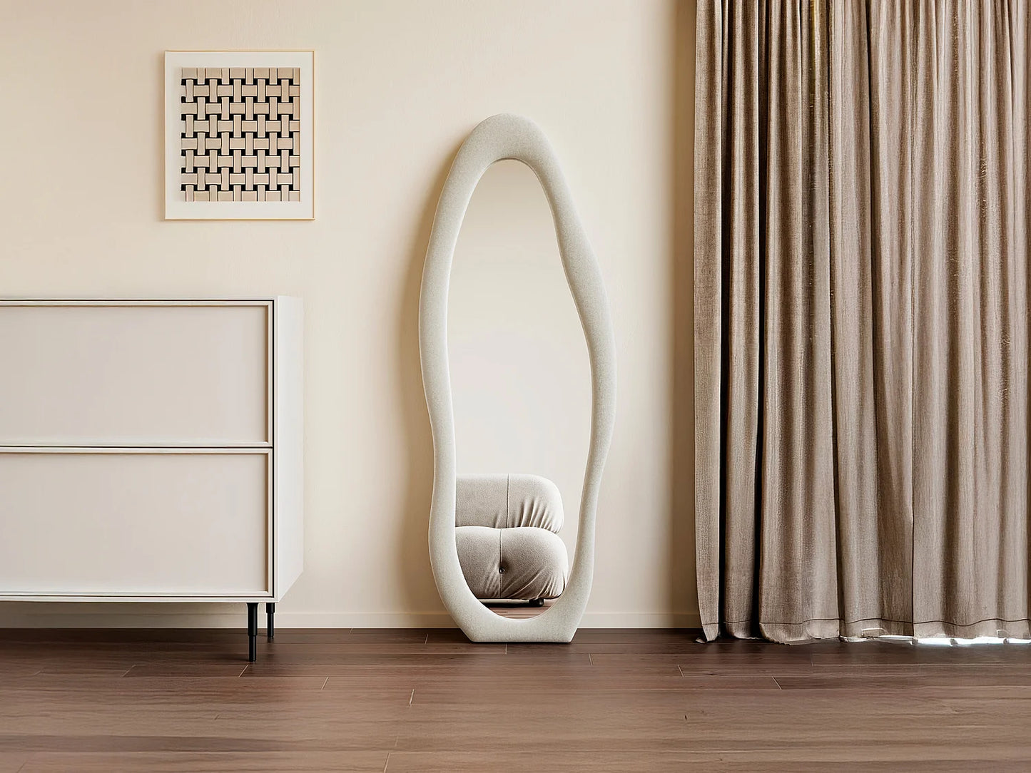 Miroir Organique Japandi Velours Crème - Lavina