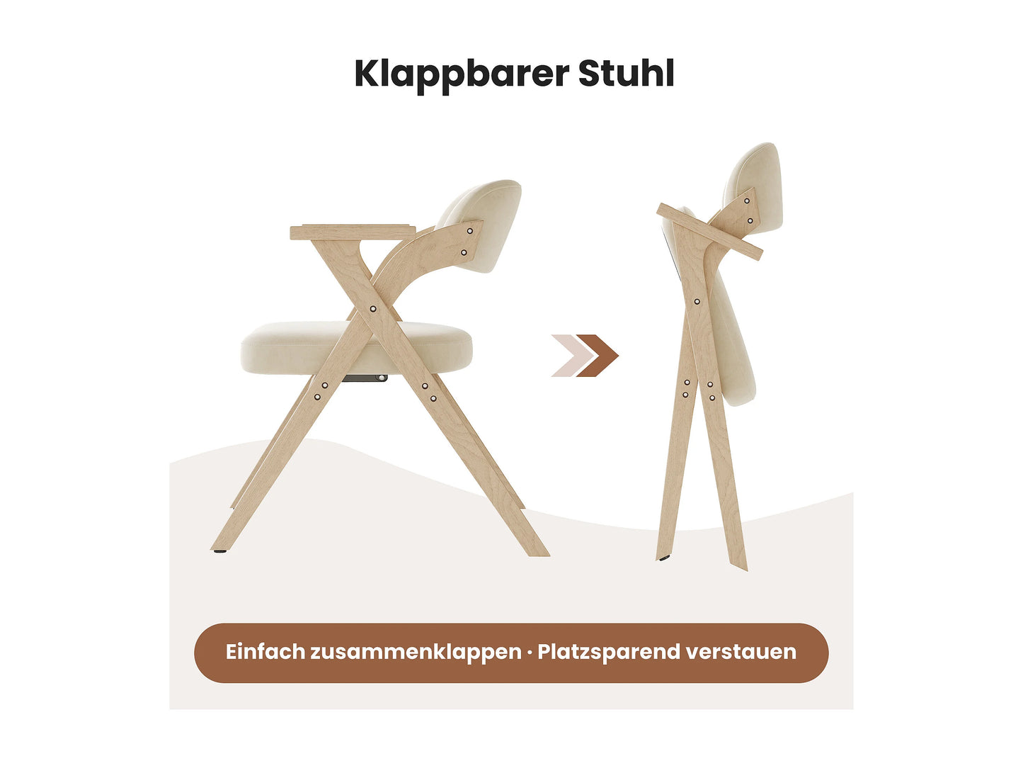 Chaise Japandi Pliante Velours Et Bois Beige - Rangeables