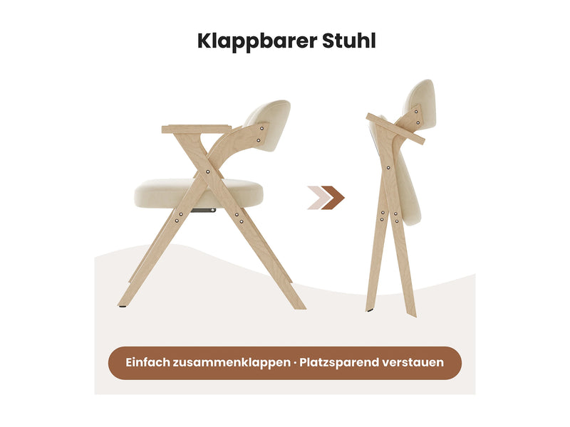 Chaise Japandi Pliante Velours Et Bois Beige - Rangeables