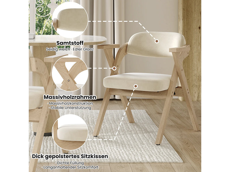 Chaise Japandi Pliante Velours Et Bois Beige - Rangeables