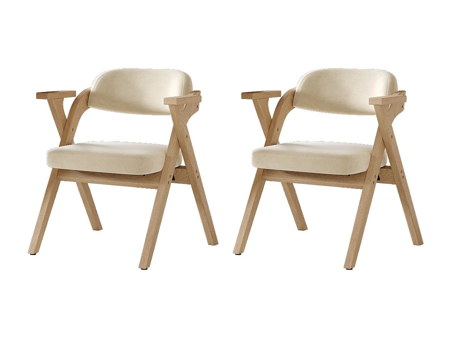 Chaise Japandi Pliante Velours Et Bois Beige - Rangeables