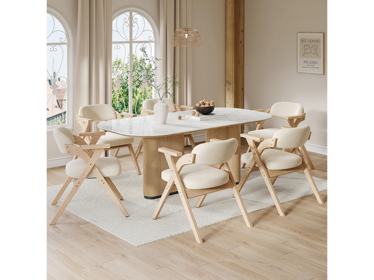 Chaise Japandi Pliante Velours Et Bois Beige - Rangeables