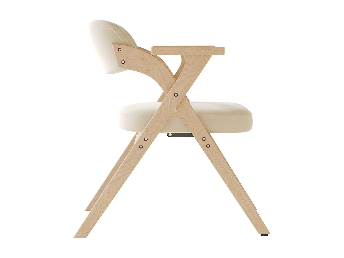 Chaise Japandi Pliante Velours Et Bois Beige - Rangeables