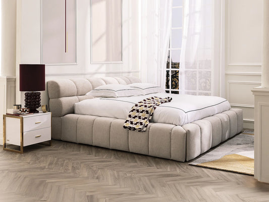 Lit Coffre Japandi Tissu Minimaliste Beige - Forvik Ii
