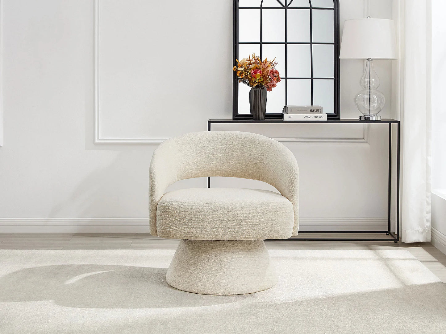 Fauteuil Japandi Pivotant Chenille Beige - Fedote