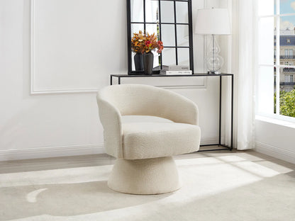 Fauteuil Japandi Pivotant Chenille Beige - Fedote