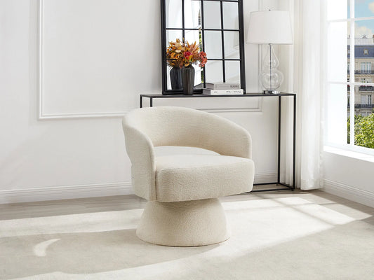 Fauteuil Japandi Pivotant Chenille Beige - Fedote