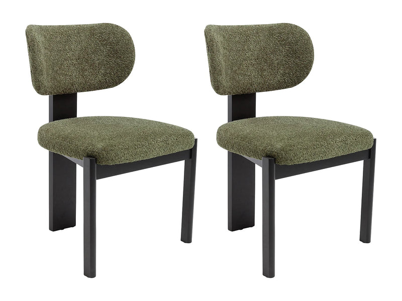 Duo Chaises Japandi Bouclette Noir Et Kaki - Wilana