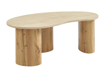 Table Basse Japandi Organique Bois Clair et Plateau Travertin  - Alozya