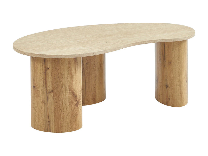 Table Basse Japandi Organique Bois Clair et Plateau Travertin  - Alozya
