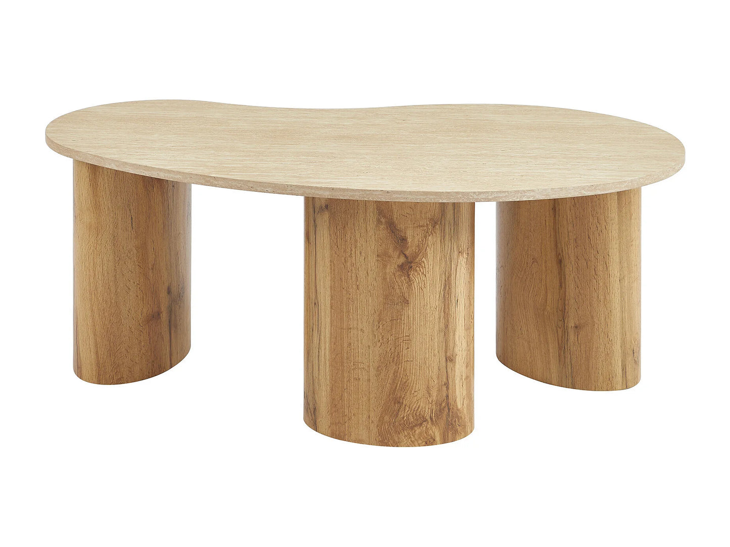 Table Basse Japandi Organique Bois Clair et Plateau Travertin  - Alozya