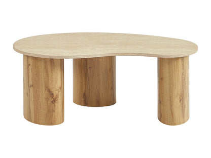 Table Basse Japandi Organique Bois Clair et Plateau Travertin  - Alozya