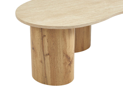 Table Basse Japandi Organique Bois Clair et Plateau Travertin  - Alozya
