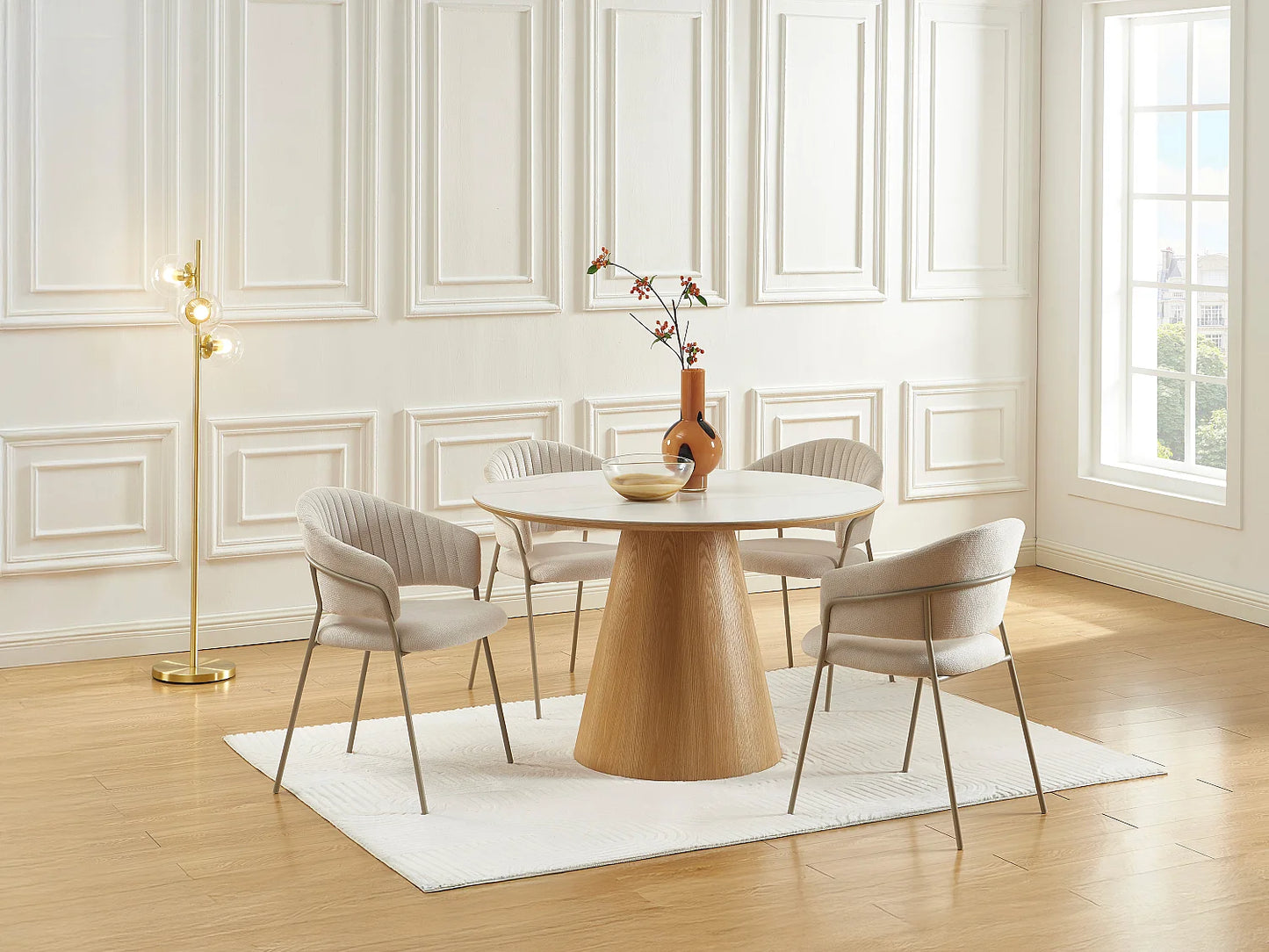 Table Céramique Japandi Effet Marbre Et Frêne - Antaliza