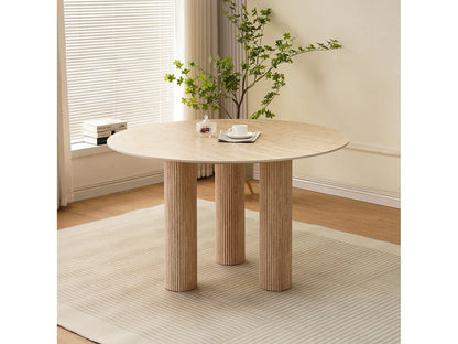 Table Ronde Japandi Céramique Effet Travertin - Ana