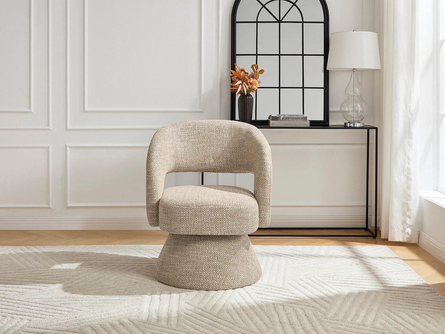 Fauteuil Japandi Pivotant Modern Beige - Narolia