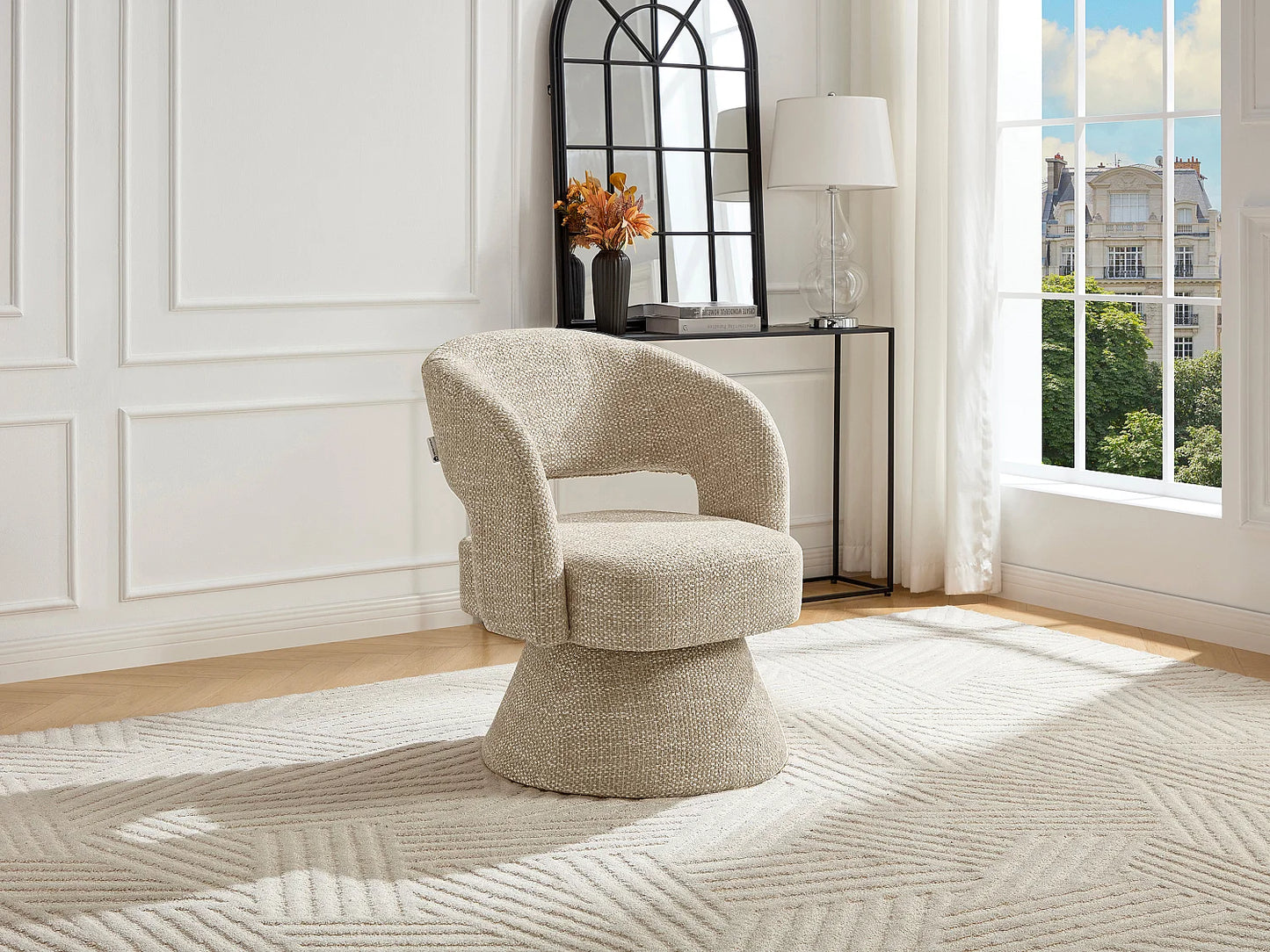 Fauteuil Japandi Pivotant Modern Beige - Narolia