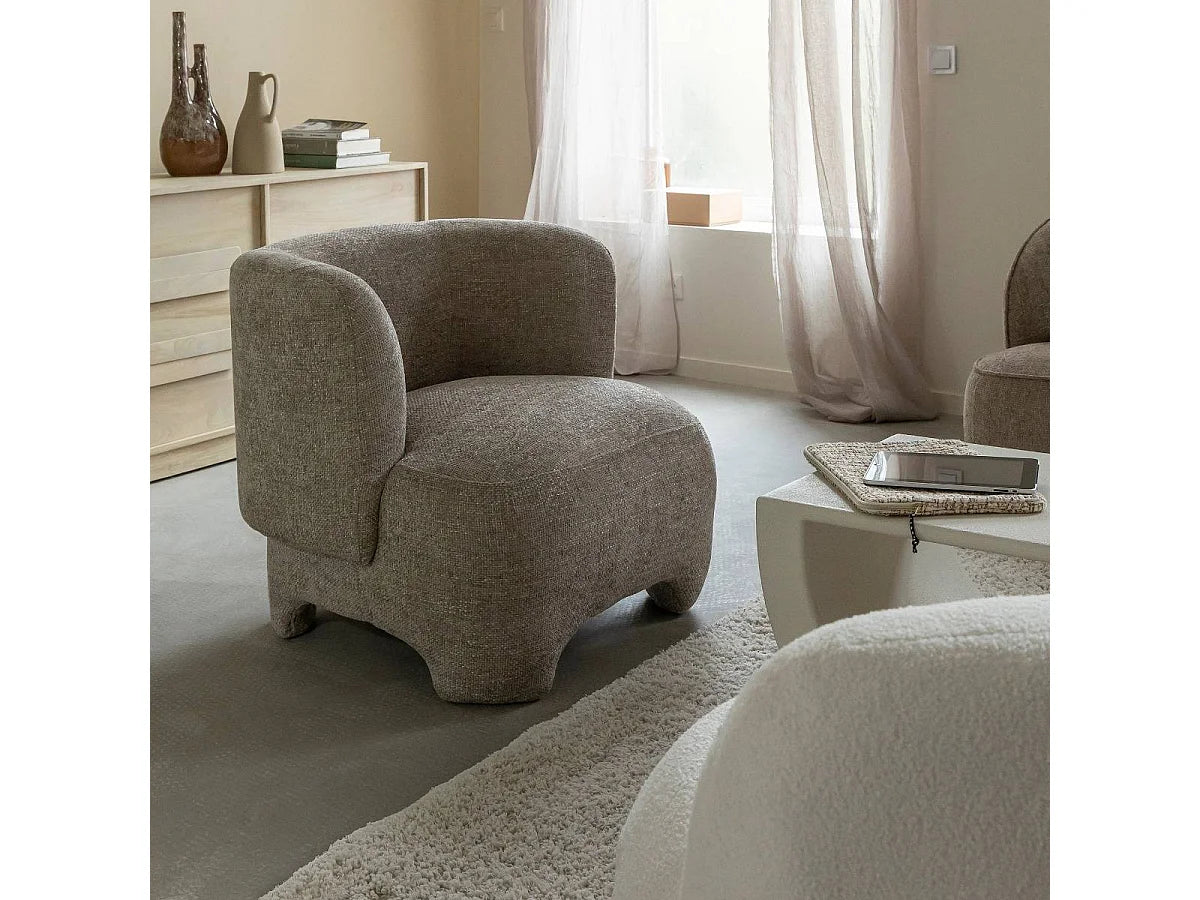 Fauteuil Japandi Arrondi Gris Beige - Thea