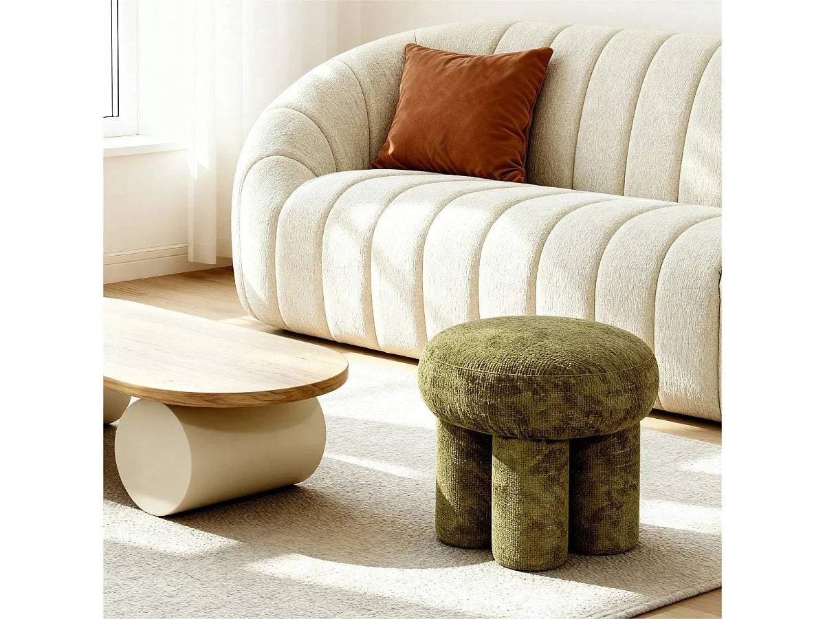 Petit Tabouret Japandi Tissu Kaki - Toby