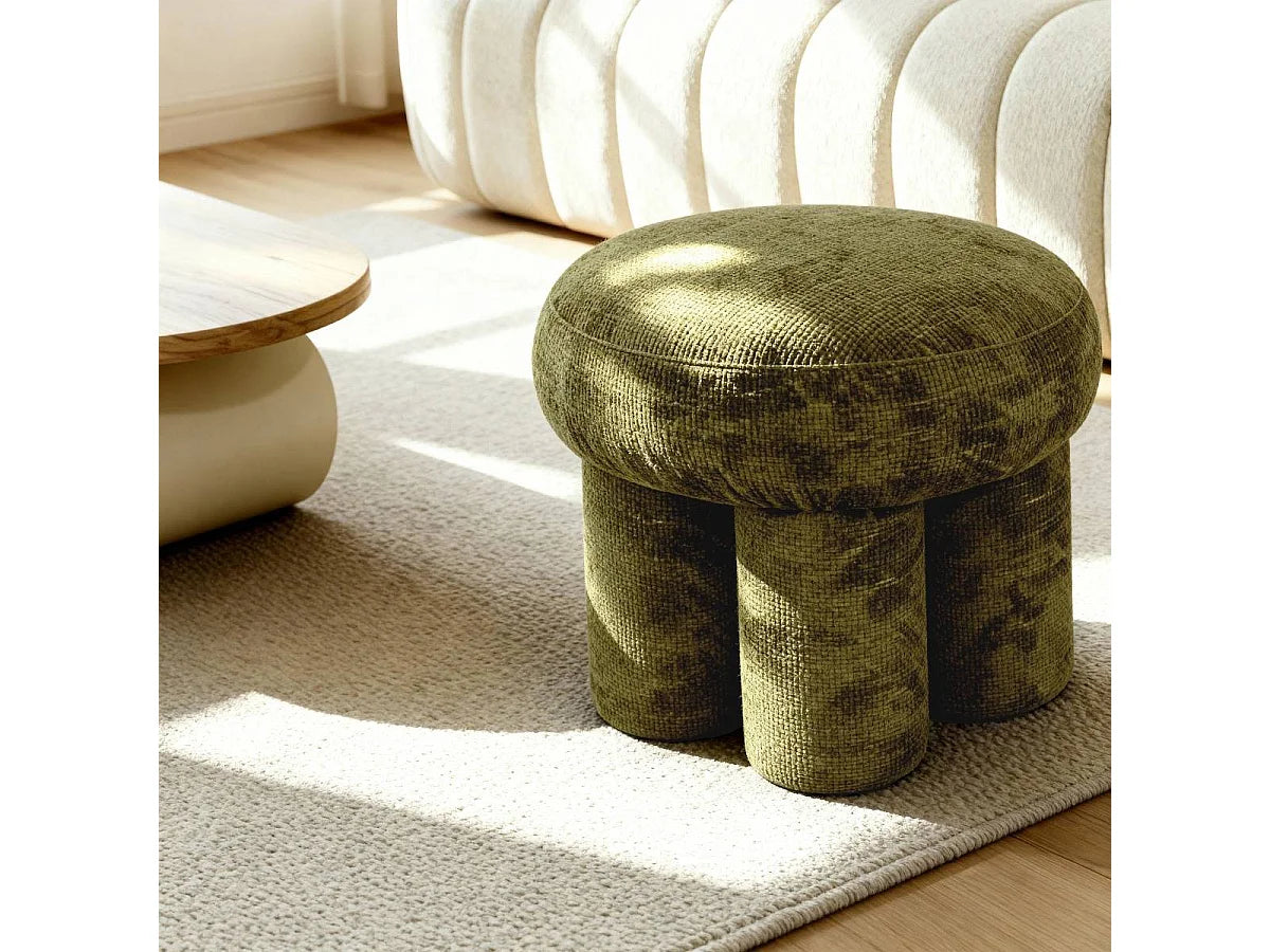 Petit Tabouret Japandi Tissu Kaki - Toby
