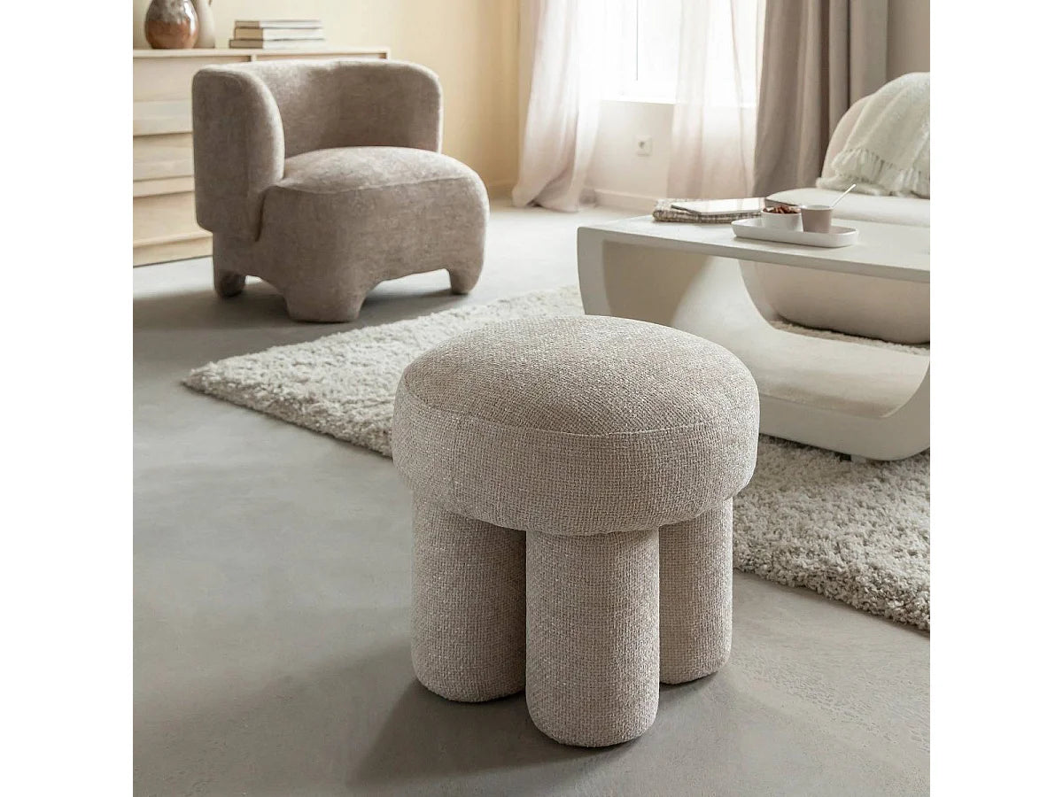 Petit Tabouret Japandi Tissu Écru - Toby