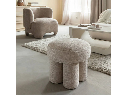 Petit Tabouret Japandi Tissu Écru - Toby