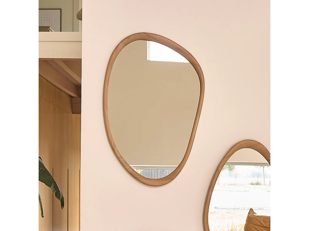 Miroir Organique Japandi Teck Massif 90cm - Organique