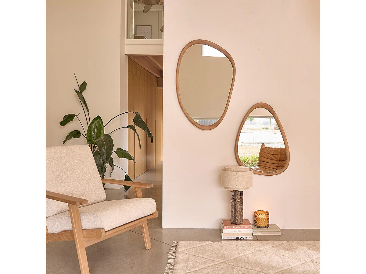 Miroir Organique Japandi Teck Massif 90cm - Organique