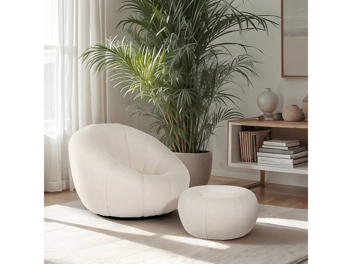 Fauteuil Japandi Pivotant Avec Repose-Pieds - Kuma