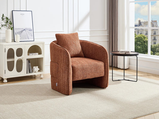 Fauteuil Japandi Tissu Chiné Terracotta - Lanito