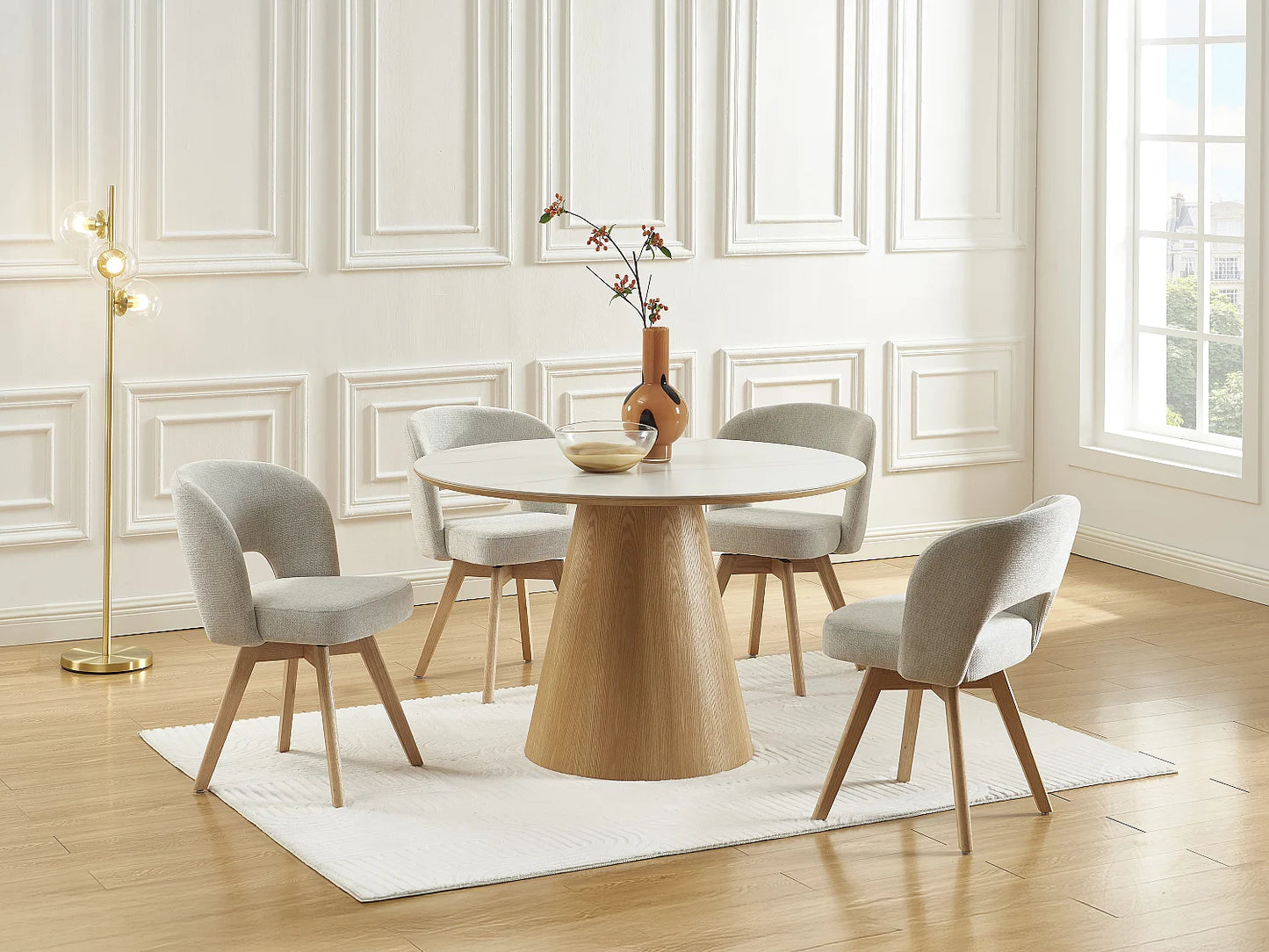 Chaise Pivotante Japandi Tissu Chêne Crème - Gustavy