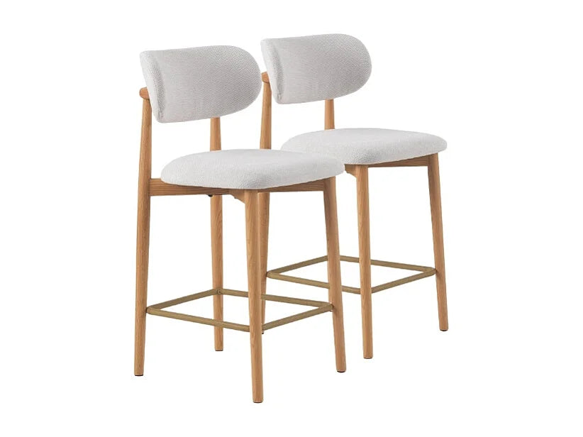 Lot 2 Tabourets Japandi Dossier Chêne Blanc - Chêne