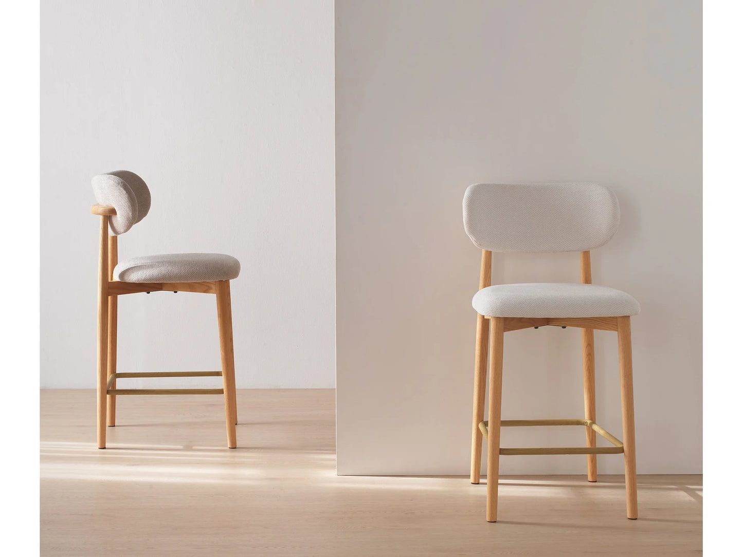 Lot 2 Tabourets Japandi Dossier Chêne Blanc - Chêne