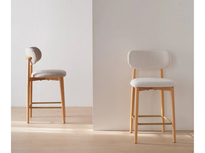 Lot 2 Tabourets Japandi Dossier Chêne Blanc - Chêne
