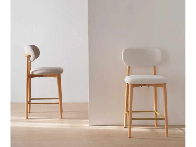 Lot 2 Tabourets Japandi Dossier Chêne Blanc - Chêne
