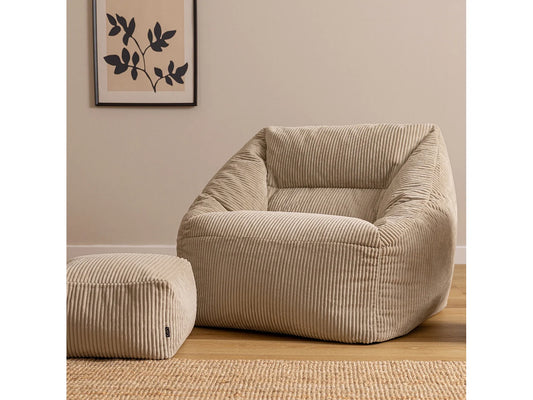 Pouf Repose-Pieds Japandi Velours Beige - Morgan