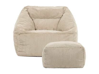 Pouf Repose-Pieds Japandi Velours Beige - Morgan