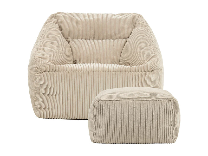 Pouf Repose-Pieds Japandi Velours Beige - Morgan