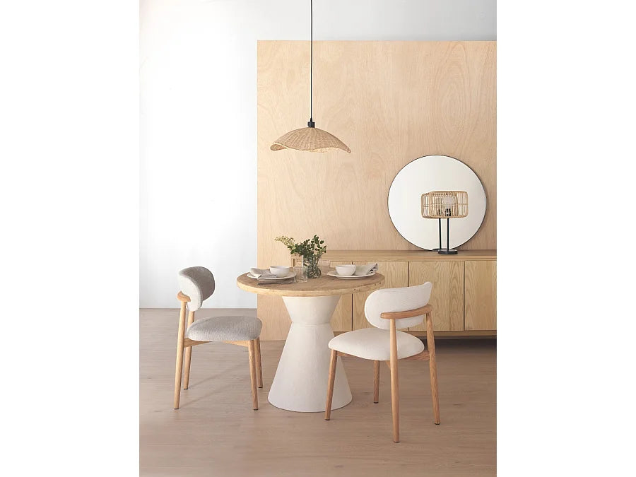 Quatuor Chaises Japandi Chêne Tapissées Beige - Chêne