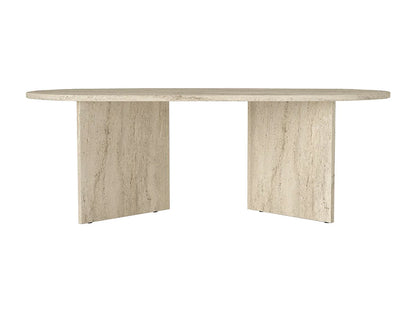 Table Basse Japandi Ovale Effet Travertin - Topania