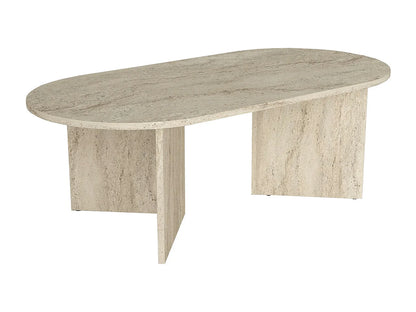 Table Basse Japandi Ovale Effet Travertin - Topania