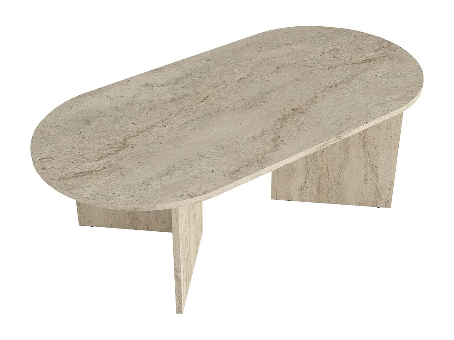 Table Basse Japandi Ovale Effet Travertin - Topania