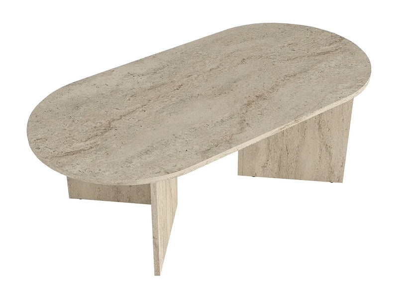 Table Basse Japandi Ovale Effet Travertin - Topania