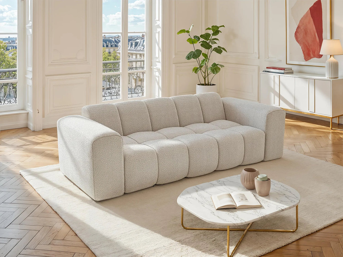 Canapé Japandi Bubble Chenille Beige 3 Places - Caleso