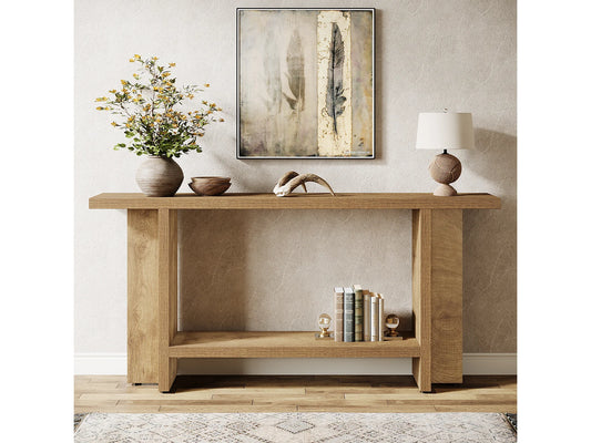 Console Étroite Japandi Bois Naturel - Salon