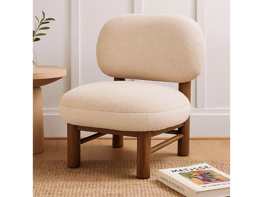 Fauteuil Japandi Bouclette Et Bois Beige - Nubo
