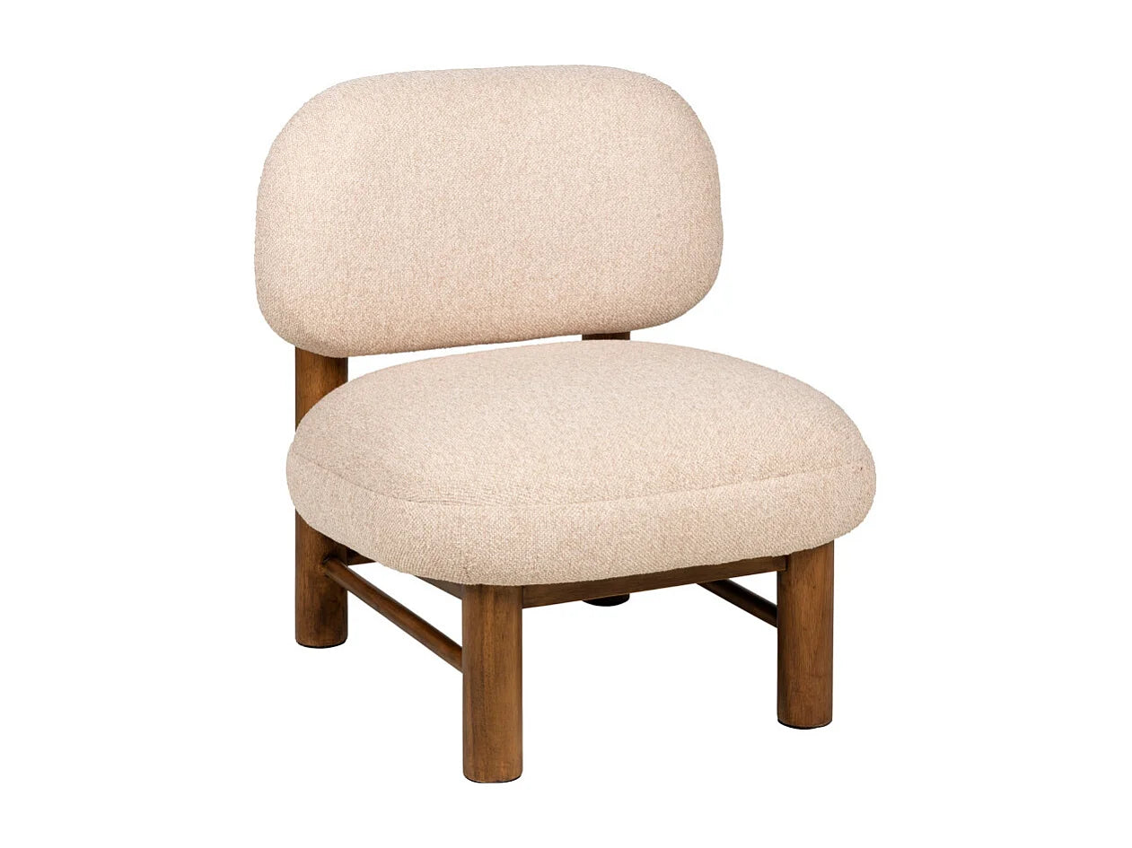Fauteuil Japandi Bouclette Et Bois Beige - Nubo