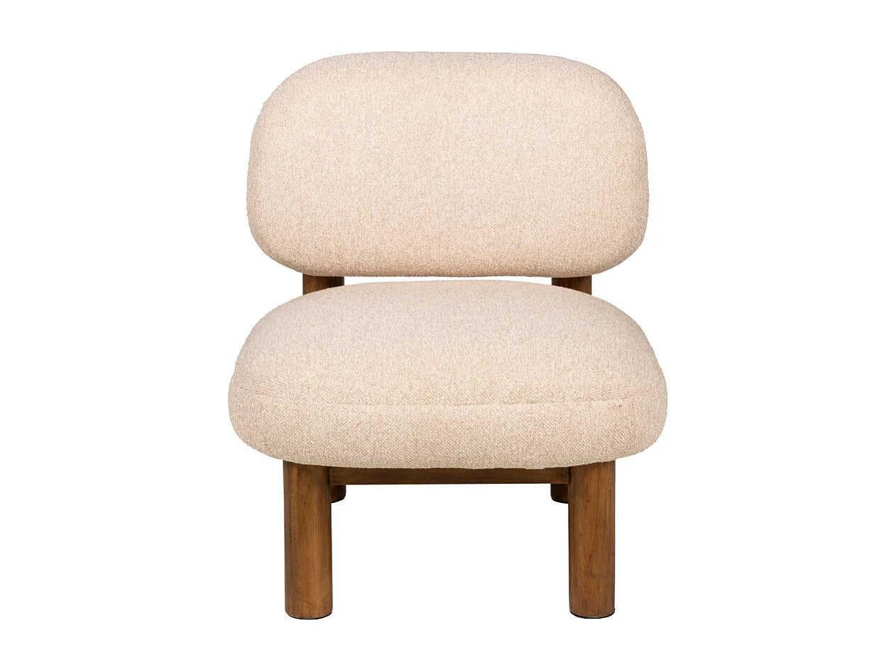 Fauteuil Japandi Bouclette Et Bois Beige - Nubo